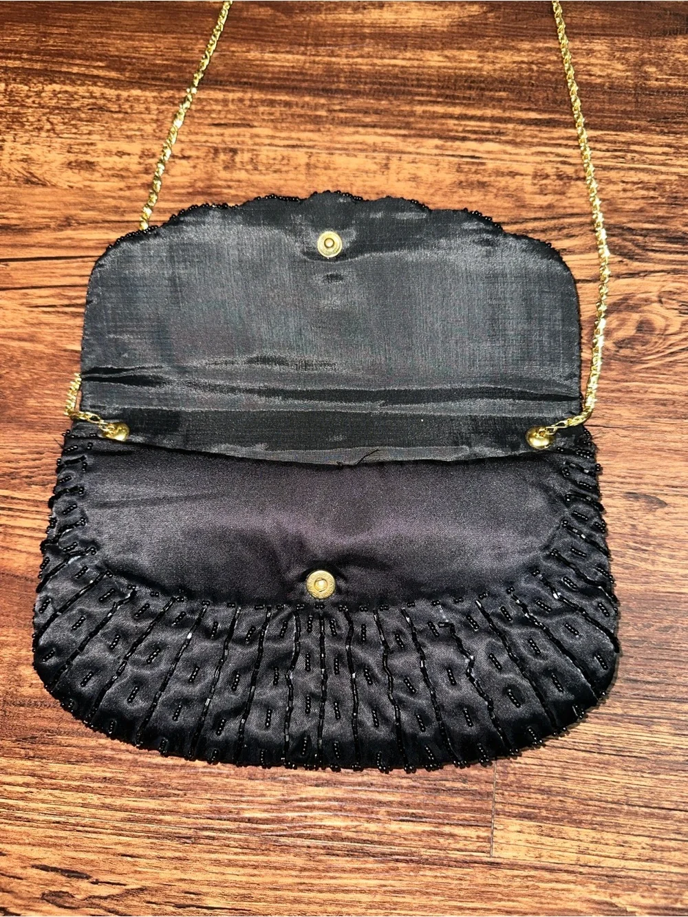 La Regale Black Beaded Chain-Strap Evening Bag Clutch Purse Vintage